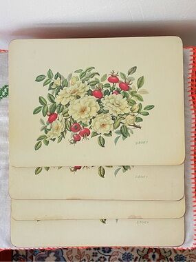 Vintage D. Bovey Floral Illustration Cork Board Placemats Set of 4